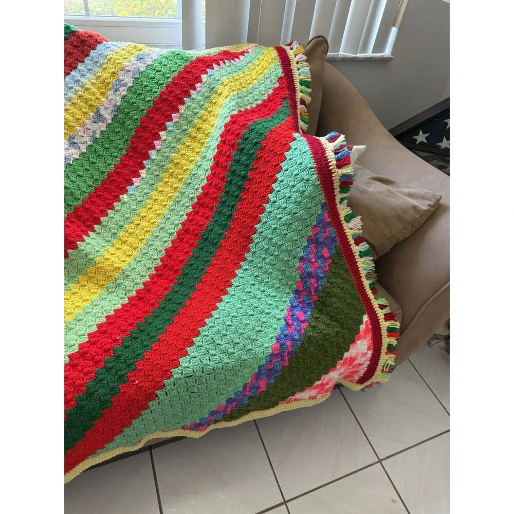 Vintage Granny Crochet Knit Afghan Throw Blanket Colorful Multicolor 53” x53”
